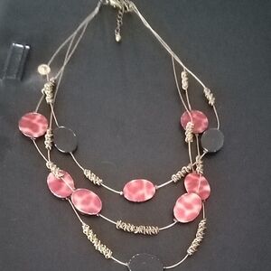 Multi-Strand Pink Disc Necklace with Gold Accents
